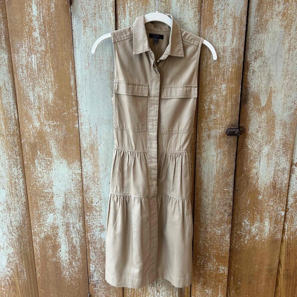 Jcrew Woman Beige Belted Collared Shirt Dress Size 2